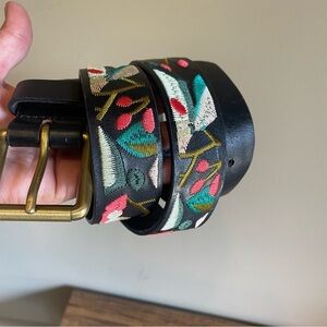 Fossil Womens Floral Embroidered Black Genuine Leather Belt